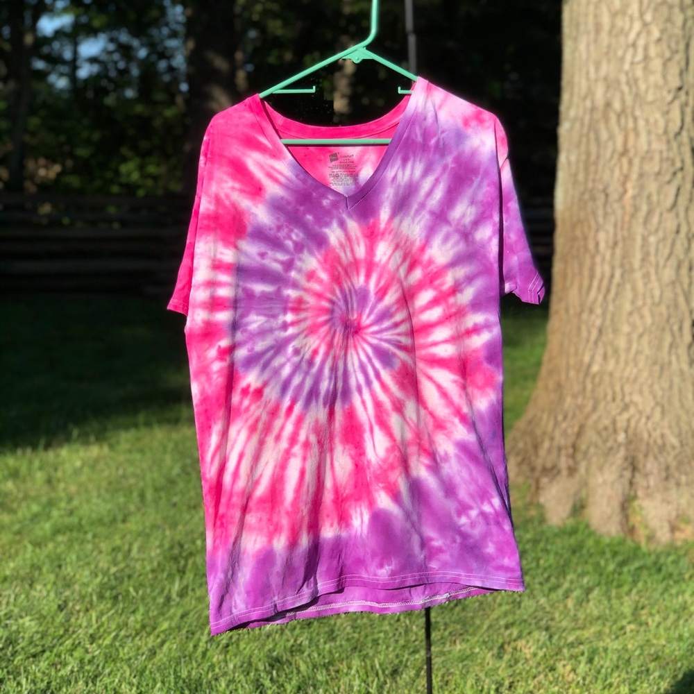 Pink and Purple tie dye v neck tee shirt
